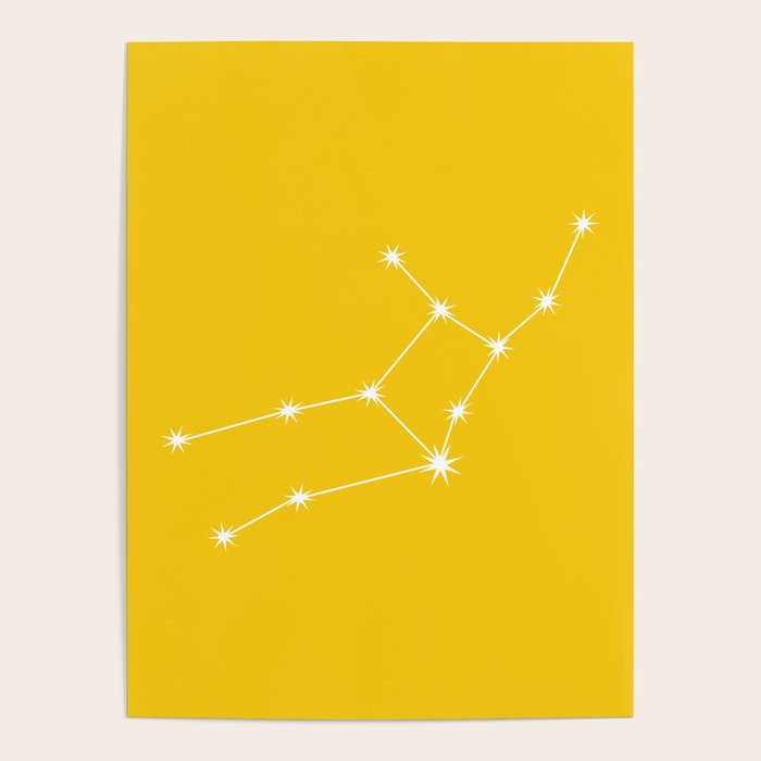 Virgo Zodiac Star Constellation Line Art Bright Yellow Poster Gallery Image 4