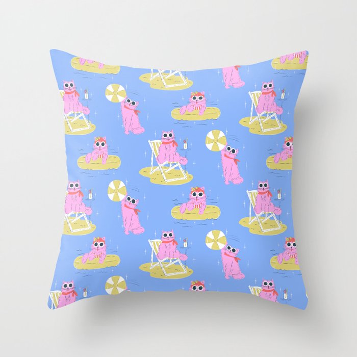 Pink Summer Cat  Throw Pillow Gallery Image 6