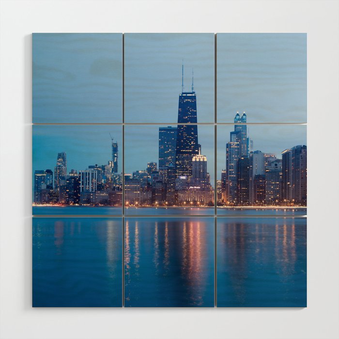 Chicago Lakefront Blue Hour Wood Wall Art Gallery Image 1