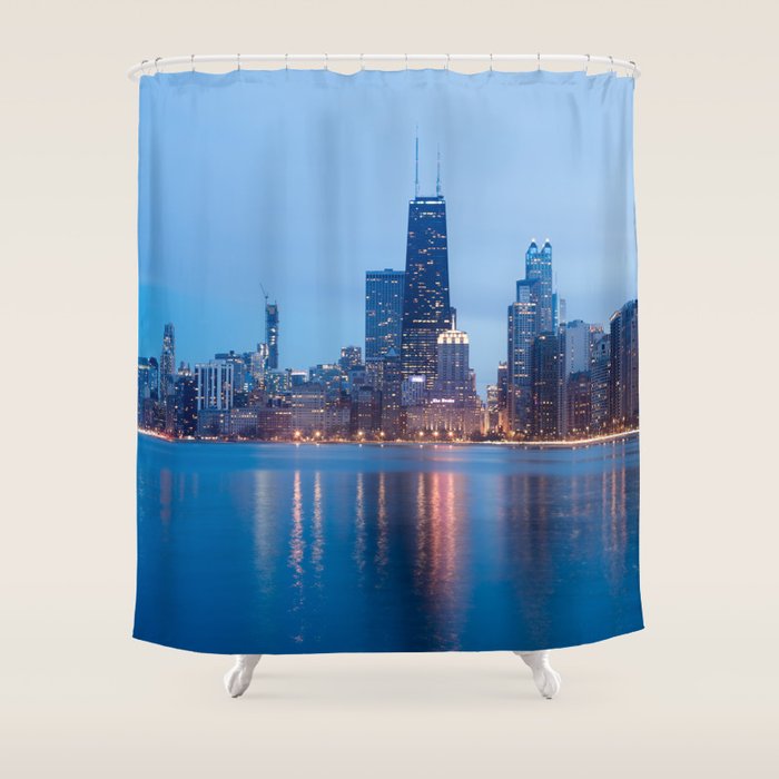 Chicago Lakefront Blue Hour Shower Curtain Gallery Image 1
