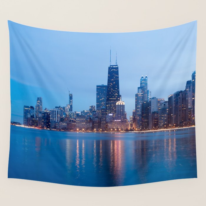 Chicago Lakefront Blue Hour Wall Tapestry