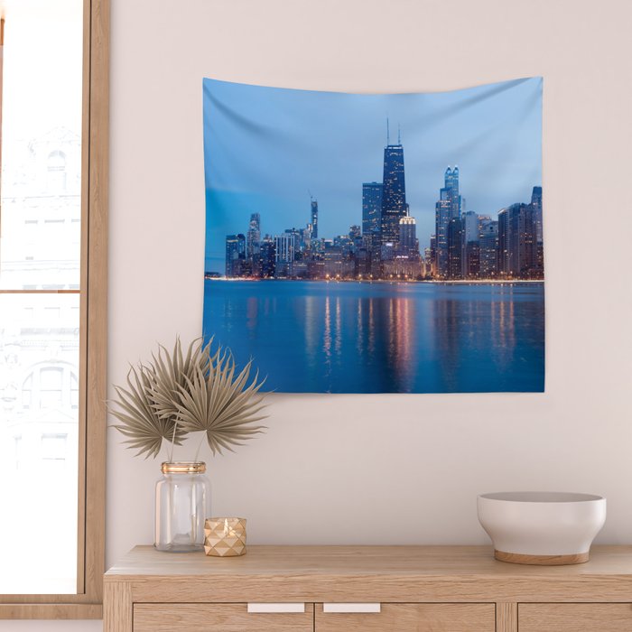 Chicago Lakefront Blue Hour Wall Tapestry Gallery Image 2