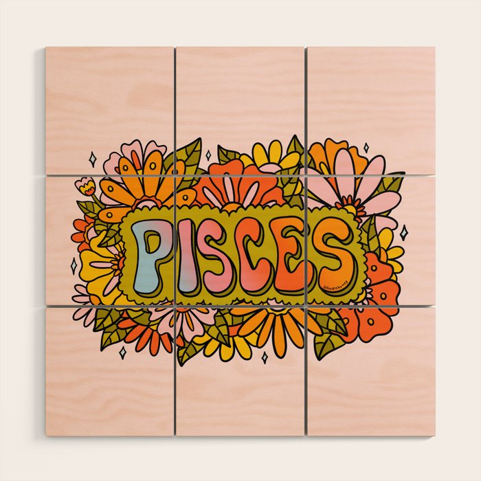 Pisces Flowers Wood Wall Art Gallery Image 1