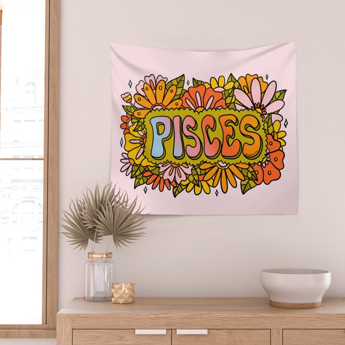 Pisces Flowers Wall Tapestry Gallery Image 2