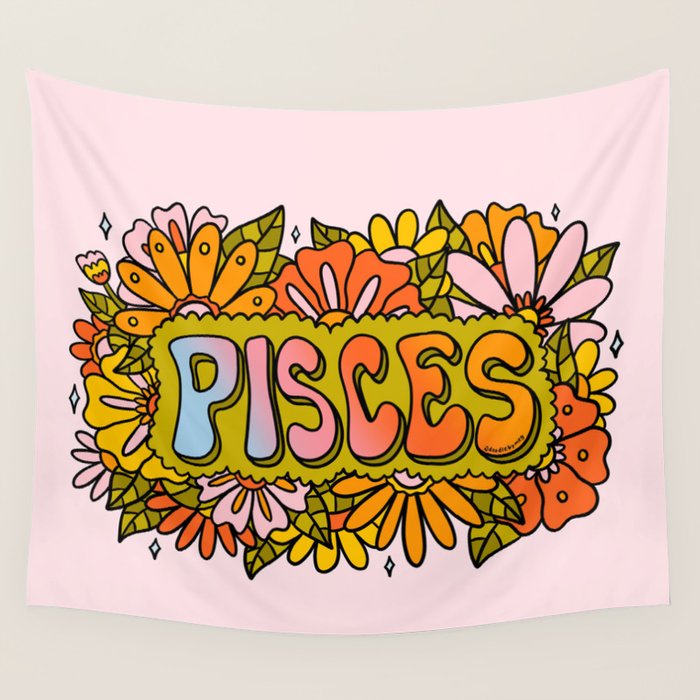 Pisces Flowers Wall Tapestry Gallery Image 1