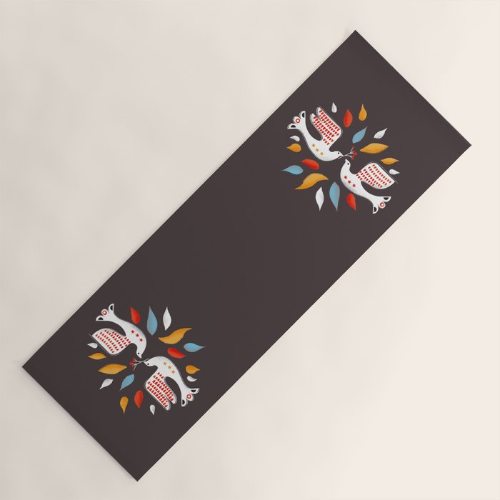 Retro christmas birds illustration Yoga Mat Gallery Image 1