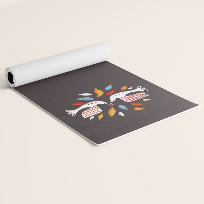 Retro christmas birds illustration Yoga Mat Gallery Image 2