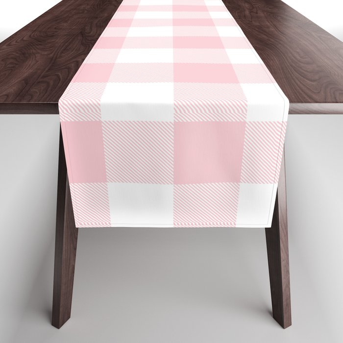 Large Valentine Soft Blush Pink and White Buffalo Check Plaid Table Runner Gallery Image 1