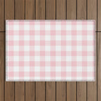 Large Valentine Soft Blush Pink and White Buffalo Check Plaid Outdoor Rug Gallery Image 1