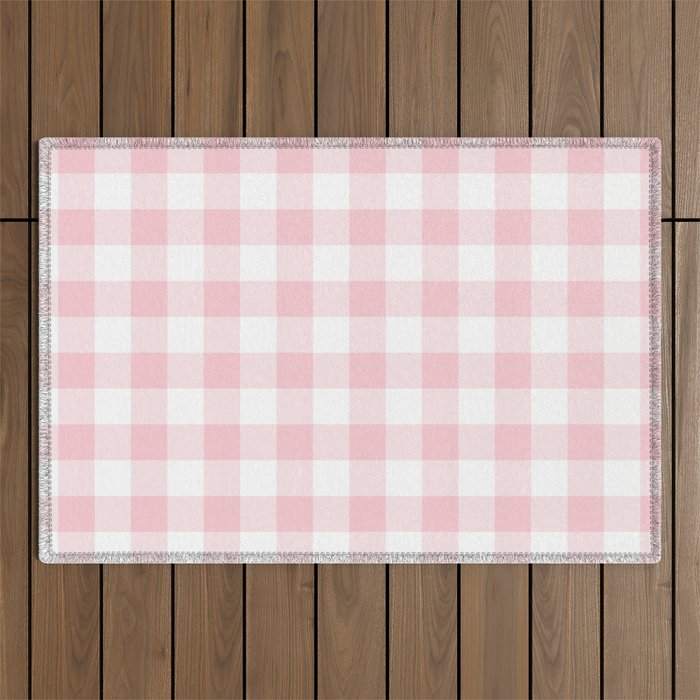 Large Valentine Soft Blush Pink and White Buffalo Check Plaid Outdoor Rug Gallery Image 1