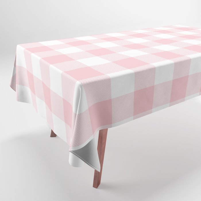 Large Valentine Soft Blush Pink and White Buffalo Check Plaid Tablecloth Gallery Image 1