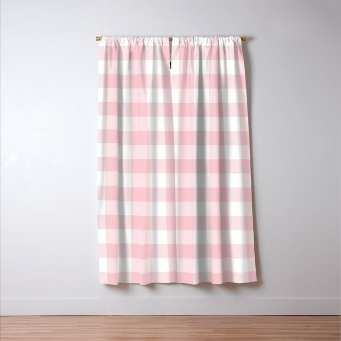 Large Valentine Soft Blush Pink and White Buffalo Check Plaid Window Curtain Gallery Image 3