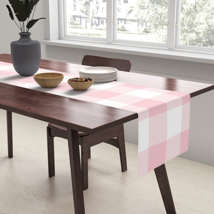 Large Valentine Soft Blush Pink and White Buffalo Check Plaid Table Runner Gallery Image 2