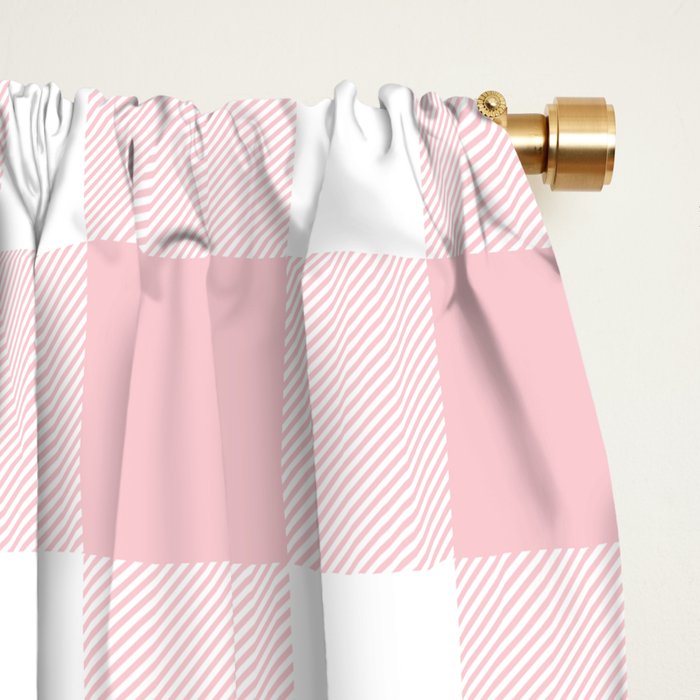 Large Valentine Soft Blush Pink and White Buffalo Check Plaid Window Curtain Gallery Image 2