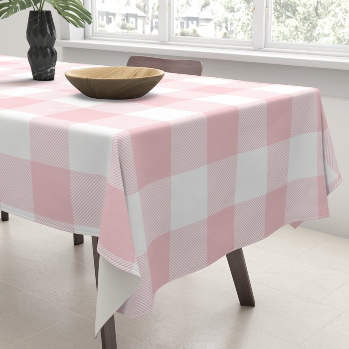 Large Valentine Soft Blush Pink and White Buffalo Check Plaid Tablecloth Gallery Image 3