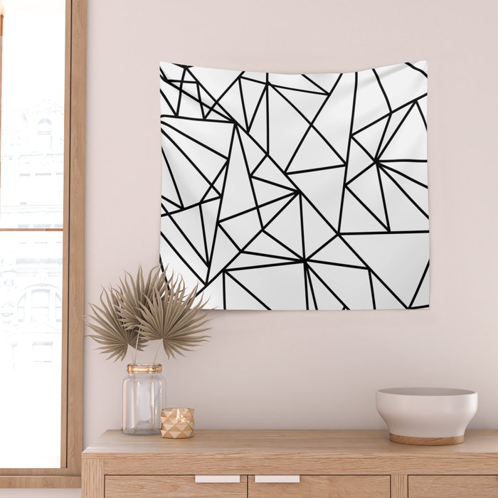 Black white modern abstract geometrical pattern Wall Tapestry Gallery Image 2