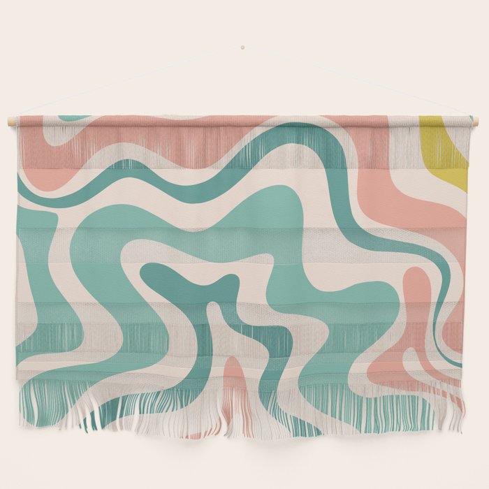 Retro Liquid Swirl Abstract Pattern Teal Blush Pink Mustard 4 Wall Hanging Gallery Image 1