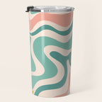 Retro Liquid Swirl Abstract Pattern Teal Blush Pink Mustard 4 Travel Mug Gallery Image 3