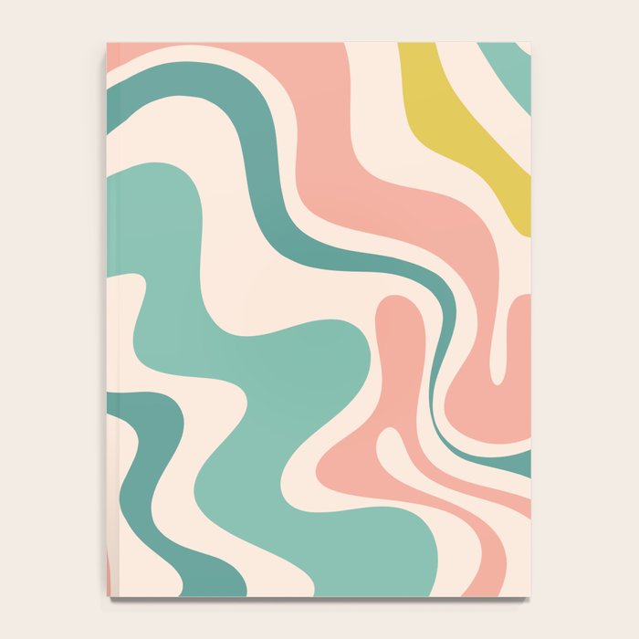 Retro Liquid Swirl Abstract Pattern Teal Blush Pink Mustard 4 Notebook Gallery Image 4