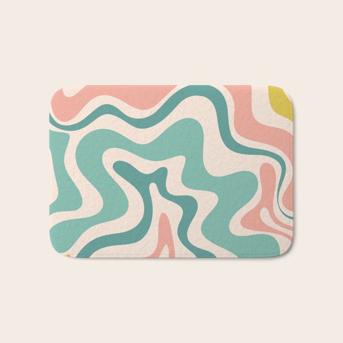 Retro Liquid Swirl Abstract Pattern Teal Blush Pink Mustard 4 Bath Mat Gallery Image 1