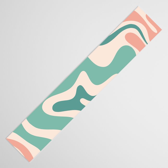 Retro Liquid Swirl Abstract Pattern Teal Blush Pink Mustard 4 Table Runner Gallery Image 3