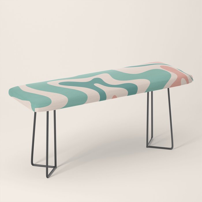 Retro Liquid Swirl Abstract Pattern Teal Blush Pink Mustard 4 Bench Gallery Image 1