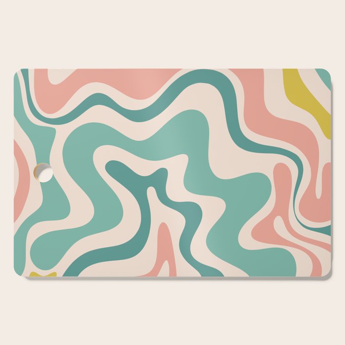 Retro Liquid Swirl Abstract Pattern Teal Blush Pink Mustard 4 Cutting Board Gallery Image 1