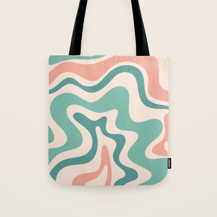 Retro Liquid Swirl Abstract Pattern Teal Blush Pink Mustard 4 Tote Bag Gallery Image 1