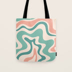 Retro Liquid Swirl Abstract Pattern Teal Blush Pink Mustard 4 Tote Bag Gallery Image 1