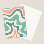 Retro Liquid Swirl Abstract Pattern Teal Blush Pink Mustard 4 Stationery Card Gallery Image 2