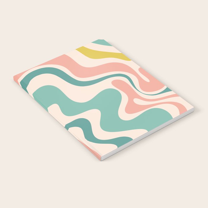Retro Liquid Swirl Abstract Pattern Teal Blush Pink Mustard 4 Notebook Gallery Image 1