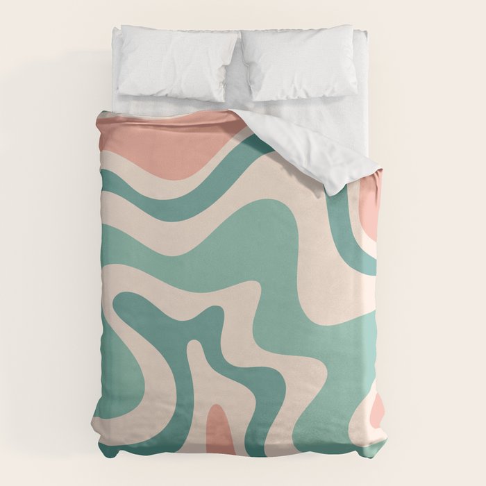 Retro Liquid Swirl Abstract Pattern Teal Blush Pink Mustard 4 Duvet Cover Gallery Image 1