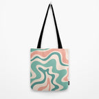 Retro Liquid Swirl Abstract Pattern Teal Blush Pink Mustard 4 Tote Bag Gallery Image 2