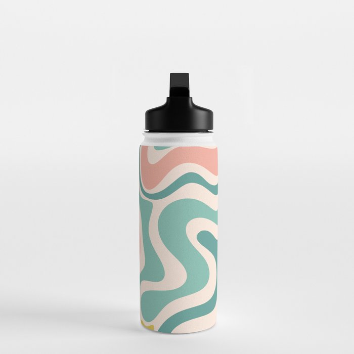 Retro Liquid Swirl Abstract Pattern Teal Blush Pink Mustard 4 Water Bottle Gallery Image 3