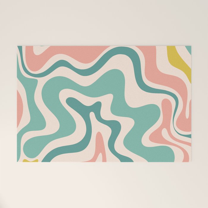Retro Liquid Swirl Abstract Pattern Teal Blush Pink Mustard 4 Welcome Mat Gallery Image 1