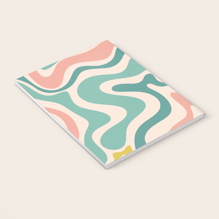 Retro Liquid Swirl Abstract Pattern Teal Blush Pink Mustard 4 Notebook Gallery Image 3