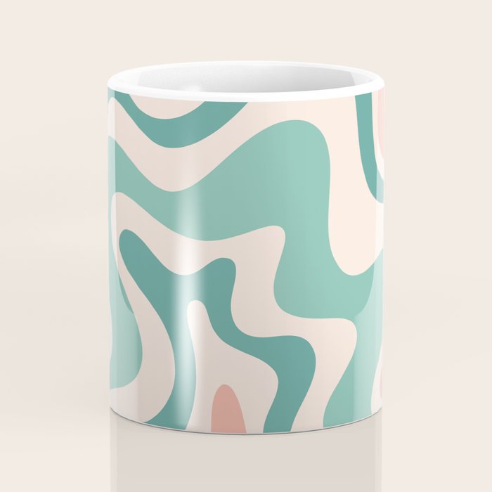 Retro Liquid Swirl Abstract Pattern Teal Blush Pink Mustard 4 Coffee Mug Gallery Image 4