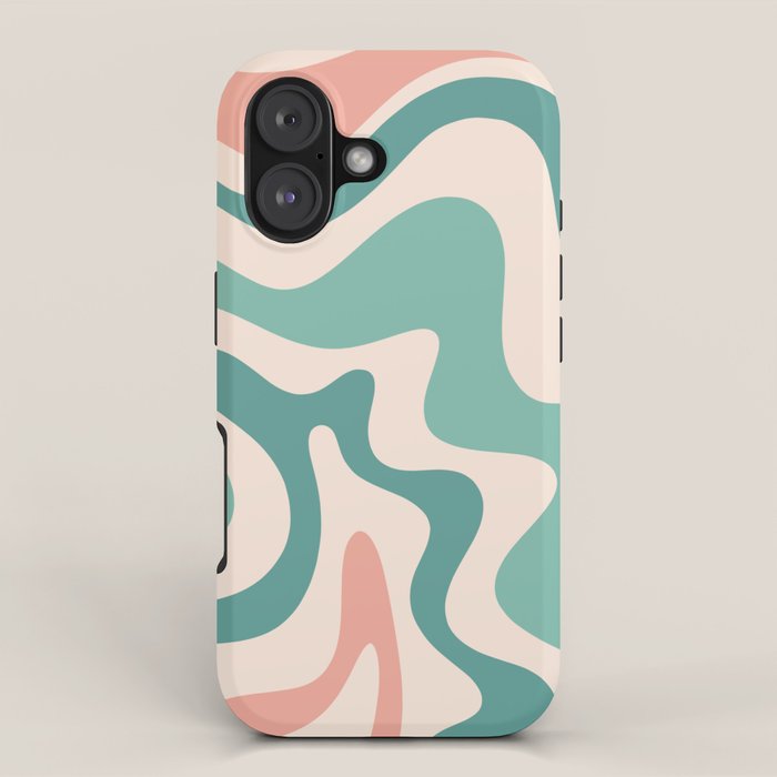 Retro Liquid Swirl Abstract Pattern Teal Blush Pink Mustard 4 iPhone Case Gallery Image 1