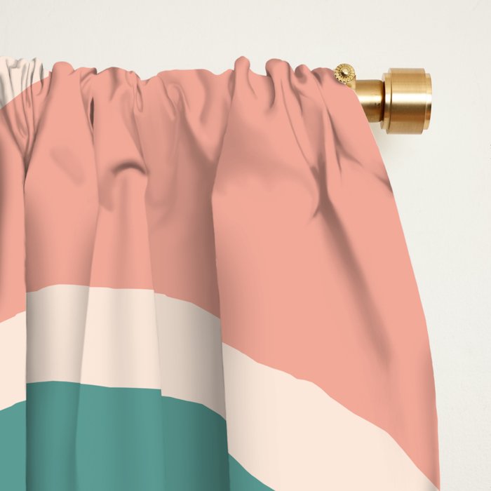 Retro Liquid Swirl Abstract Pattern Teal Blush Pink Mustard 4 Window Curtain Gallery Image 2