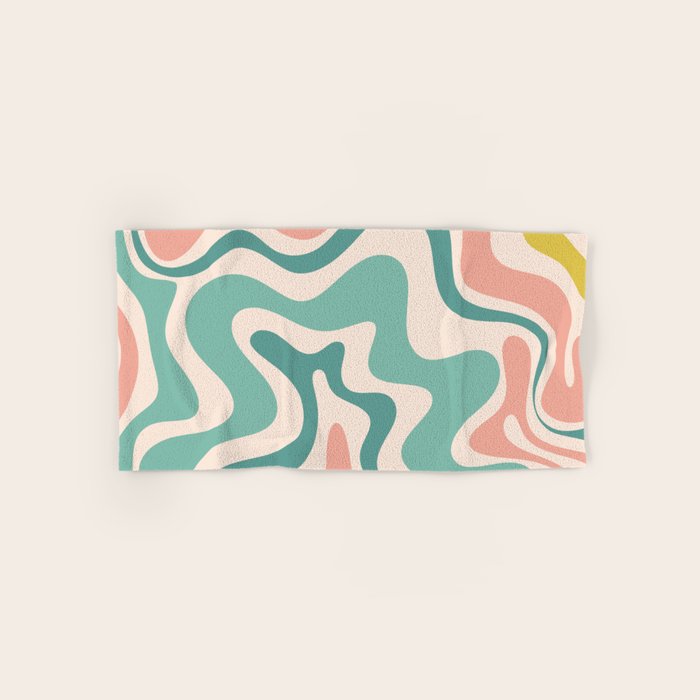 Retro Liquid Swirl Abstract Pattern Teal Blush Pink Mustard 4 Bath Towel Gallery Image 1
