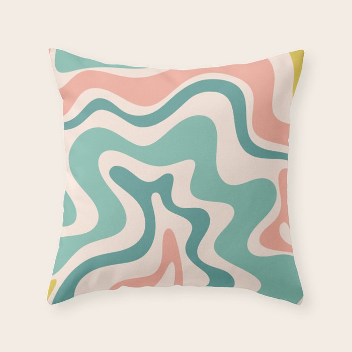 Retro Liquid Swirl Abstract Pattern Teal Blush Pink Mustard 4 Throw Pillow Gallery Image 1