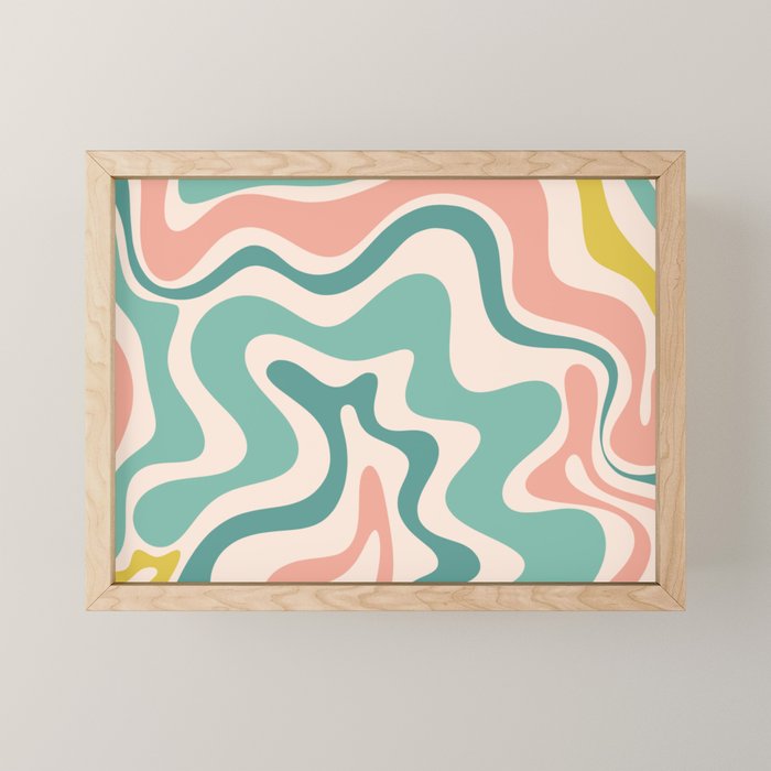 Retro Liquid Swirl Abstract Pattern Teal Blush Pink Mustard 4 Mini Art Print Gallery Image 1