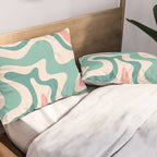 Retro Liquid Swirl Abstract Pattern Teal Blush Pink Mustard 4 Pillow Sham Gallery Image 2