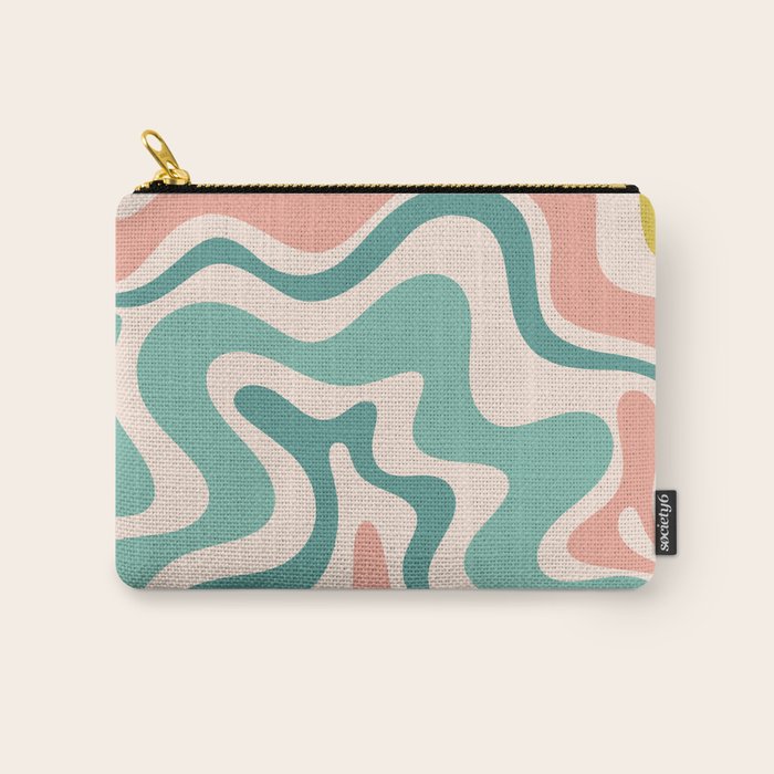 Retro Liquid Swirl Abstract Pattern Teal Blush Pink Mustard 4 Carry All Pouch Gallery Image 1