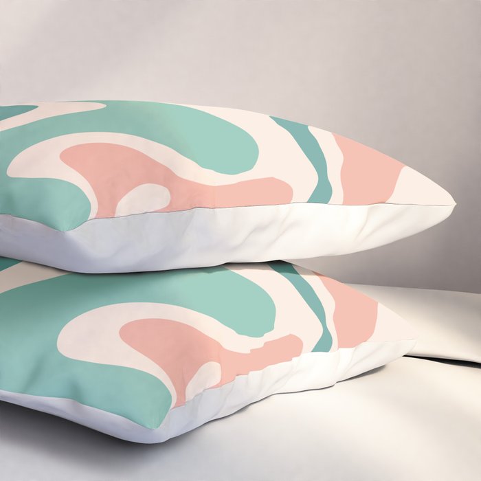 Retro Liquid Swirl Abstract Pattern Teal Blush Pink Mustard 4 Pillow Sham Gallery Image 3