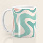 Retro Liquid Swirl Abstract Pattern Teal Blush Pink Mustard 4 Coffee Mug Gallery Image 3