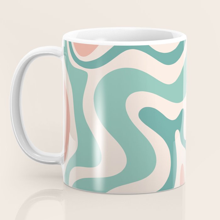Retro Liquid Swirl Abstract Pattern Teal Blush Pink Mustard 4 Coffee Mug Gallery Image 3