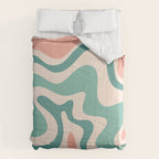 Retro Liquid Swirl Abstract Pattern Teal Blush Pink Mustard 4 Comforter Gallery Image 6
