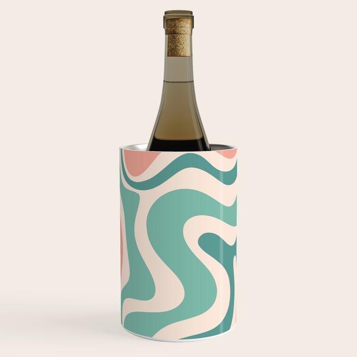 Retro Liquid Swirl Abstract Pattern Teal Blush Pink Mustard 4 Wine Chiller Gallery Image 2