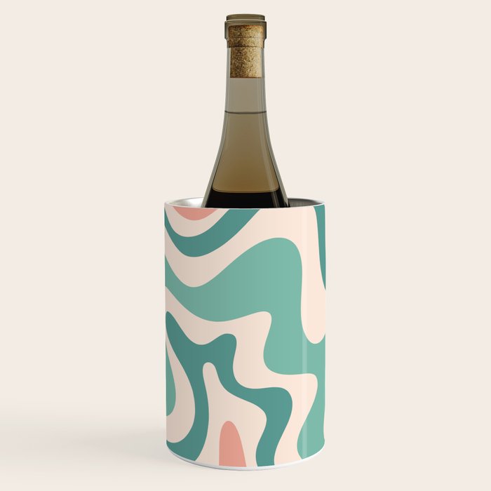 Retro Liquid Swirl Abstract Pattern Teal Blush Pink Mustard 4 Wine Chiller Gallery Image 1